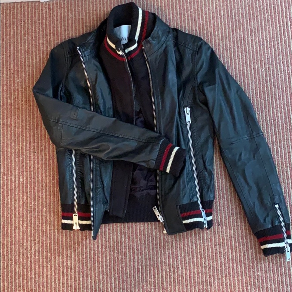 Doma striped leather jacket from Planet Blue